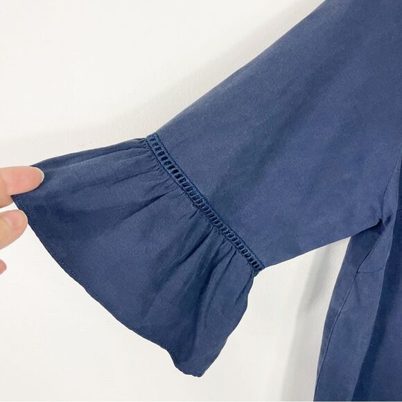 Margaret O’Leary Linen Blend Navy Embroidered 3-D Applique Floral Dress Large - Picture 5 of 9